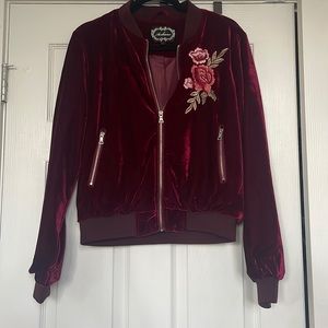 Velvet embroidered bomber jacket